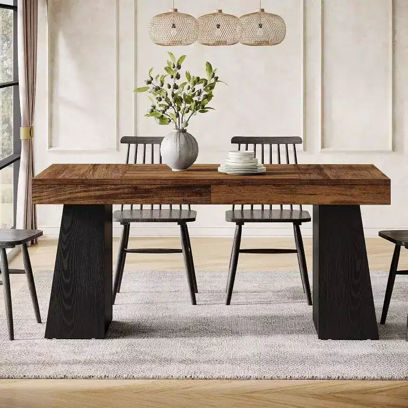 Table à manger en bois de 55 pouces pour 4-6 personnes, table de salle à manger rectangulaire avec pieds robustes