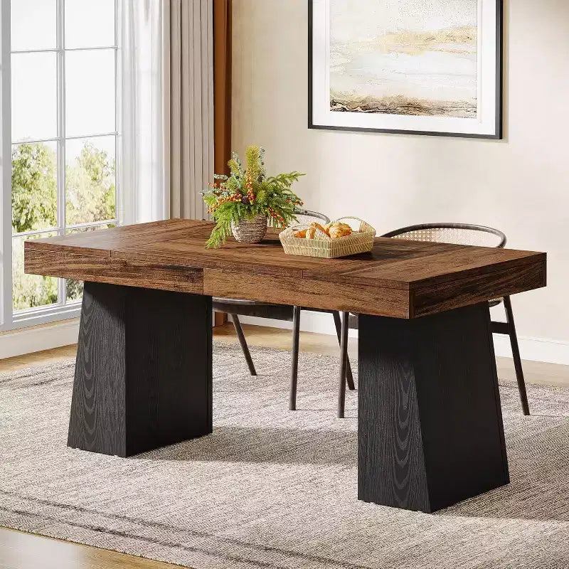 Table à manger en bois de 55 pouces pour 4-6 personnes, table de salle à manger rectangulaire avec pieds robustes