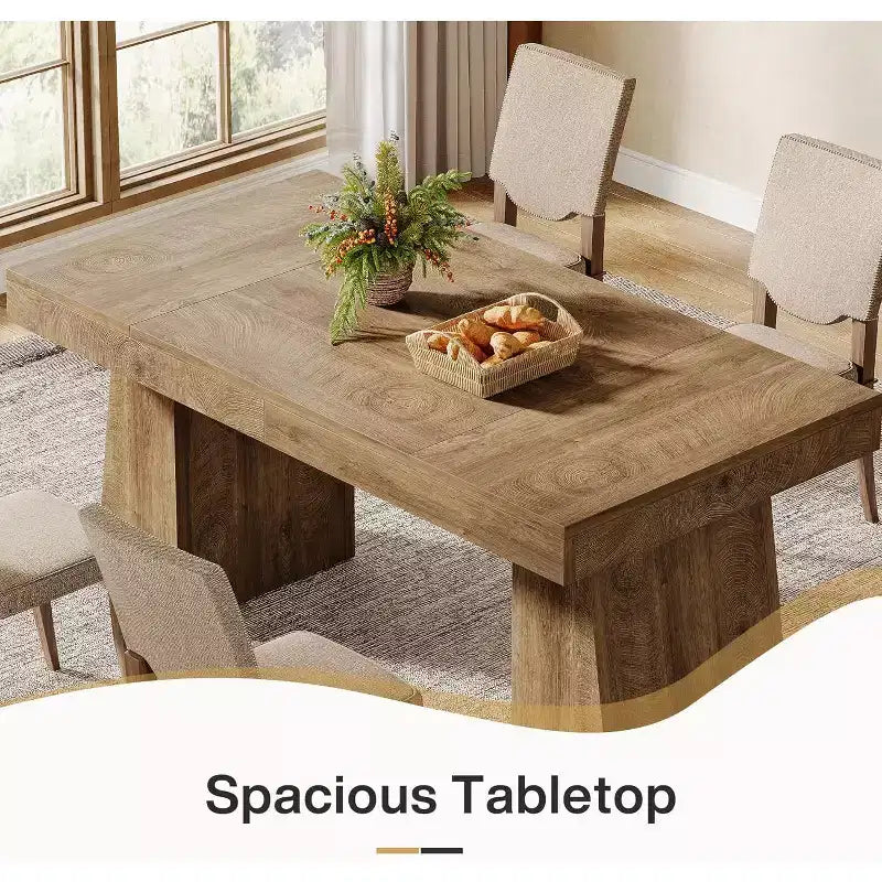 Table à manger en bois de 55 pouces pour 4-6 personnes, table de salle à manger rectangulaire avec pieds robustes