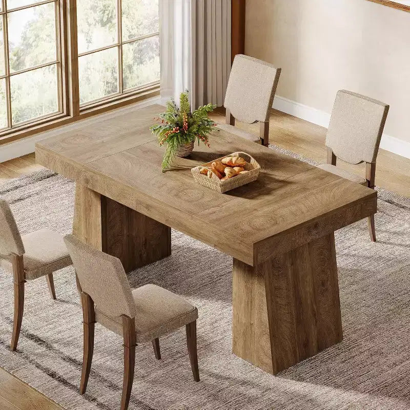 Table à manger en bois de 55 pouces pour 4-6 personnes, table de salle à manger rectangulaire avec pieds robustes