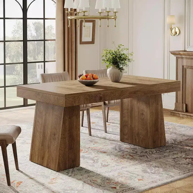 Table à manger en bois de 55 pouces pour 4-6 personnes, table de salle à manger rectangulaire avec pieds robustes