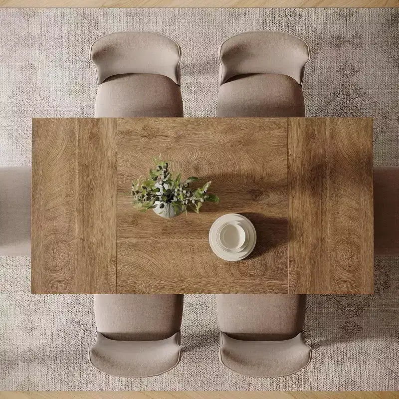 Table à manger en bois de 55 pouces pour 4-6 personnes, table de salle à manger rectangulaire avec pieds robustes