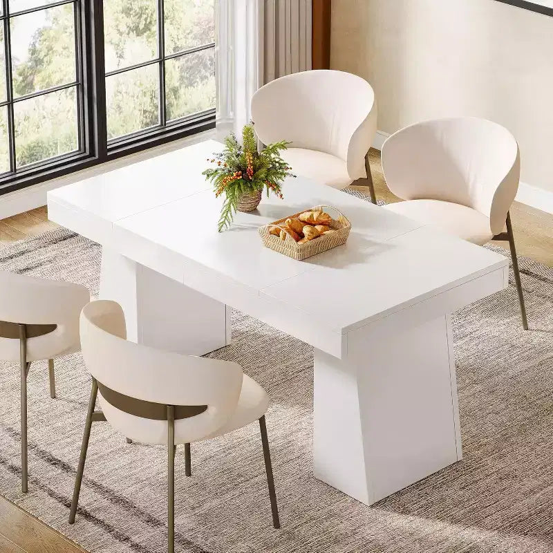 Table à manger en bois de 55 pouces pour 4-6 personnes, table de salle à manger rectangulaire avec pieds robustes