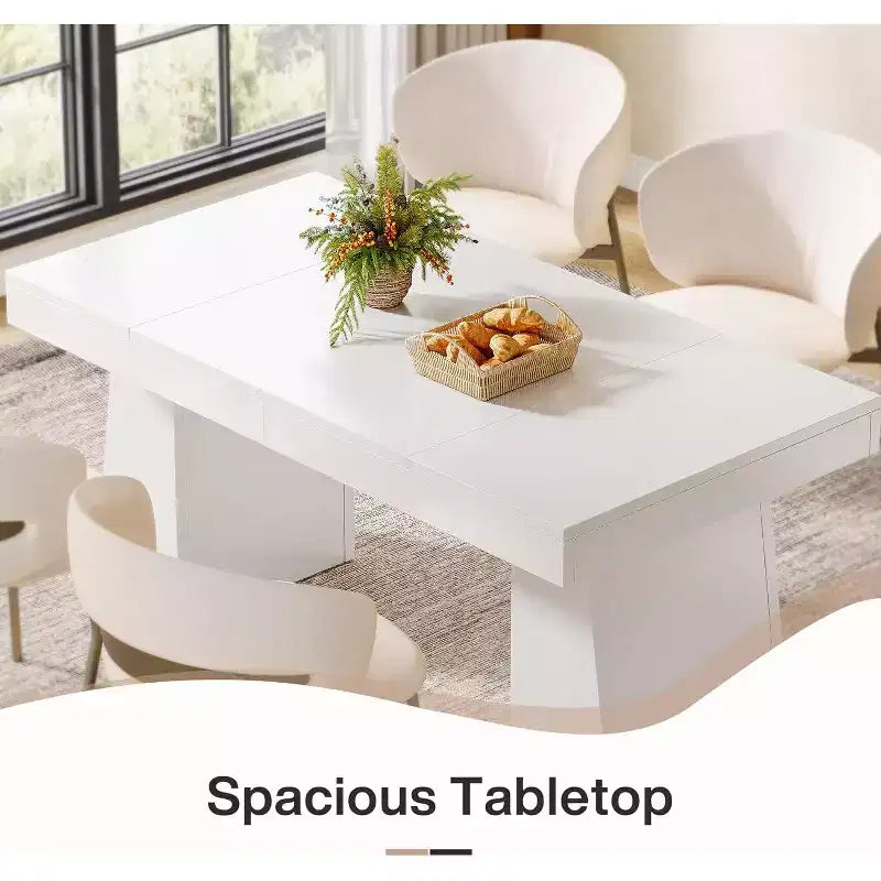 Table à manger en bois de 55 pouces pour 4-6 personnes, table de salle à manger rectangulaire avec pieds robustes