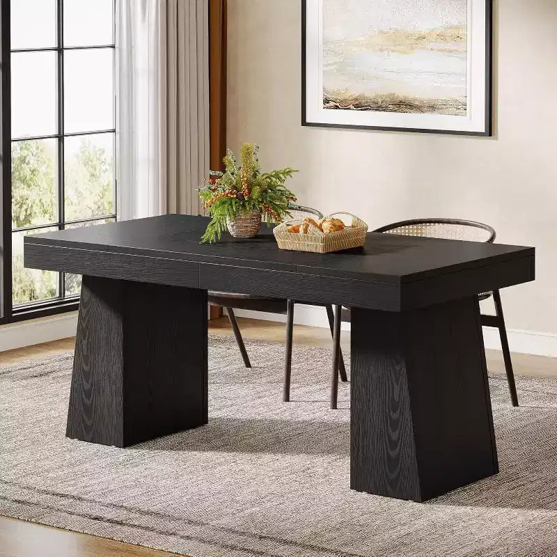 Table à manger en bois de 55 pouces pour 4-6 personnes, table de salle à manger rectangulaire avec pieds robustes