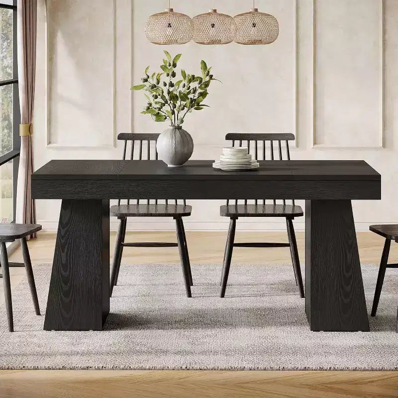 Table à manger en bois de 55 pouces pour 4-6 personnes, table de salle à manger rectangulaire avec pieds robustes