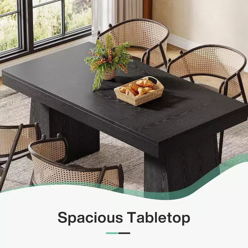 Table à manger en bois de 55 pouces pour 4-6 personnes, table de salle à manger rectangulaire avec pieds robustes