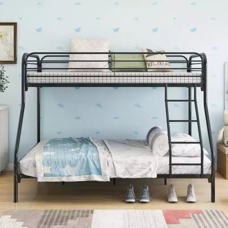 Lit superposé en métal résistant avec barrière de sécurité améliorée et échelle inclinée, pour chambre d'enfant, format jumeau/double