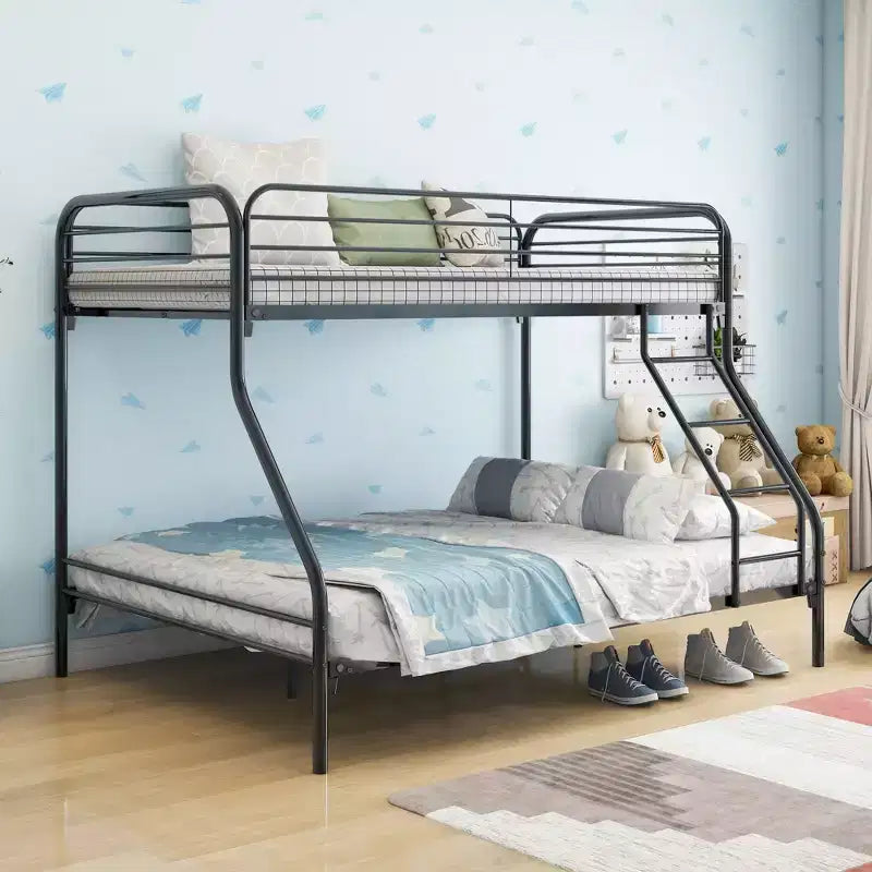 Lit superposé en métal résistant avec barrière de sécurité améliorée et échelle inclinée, pour chambre d'enfant, format jumeau/double