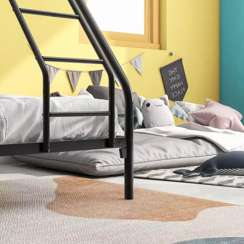 Lit superposé en métal résistant avec barrière de sécurité améliorée et échelle inclinée, pour chambre d'enfant, format jumeau/double