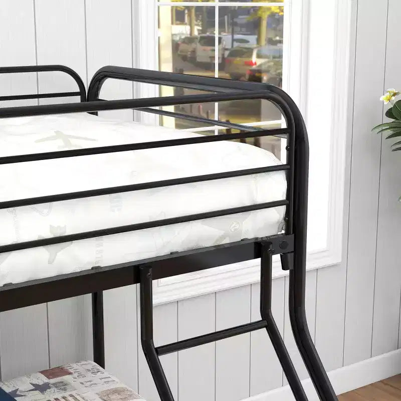 Lit superposé en métal résistant avec barrière de sécurité améliorée et échelle inclinée, pour chambre d'enfant, format jumeau/double
