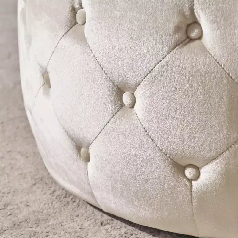 Repose-pieds ottoman moderne avec plateau en verre, table basse ronde en velours touffeté, avec capitonnage en losange, pour salon, chambre à coucher