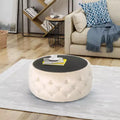 Repose-pieds ottoman moderne avec plateau en verre, table basse ronde en velours touffeté, avec capitonnage en losange, pour salon, chambre à coucher