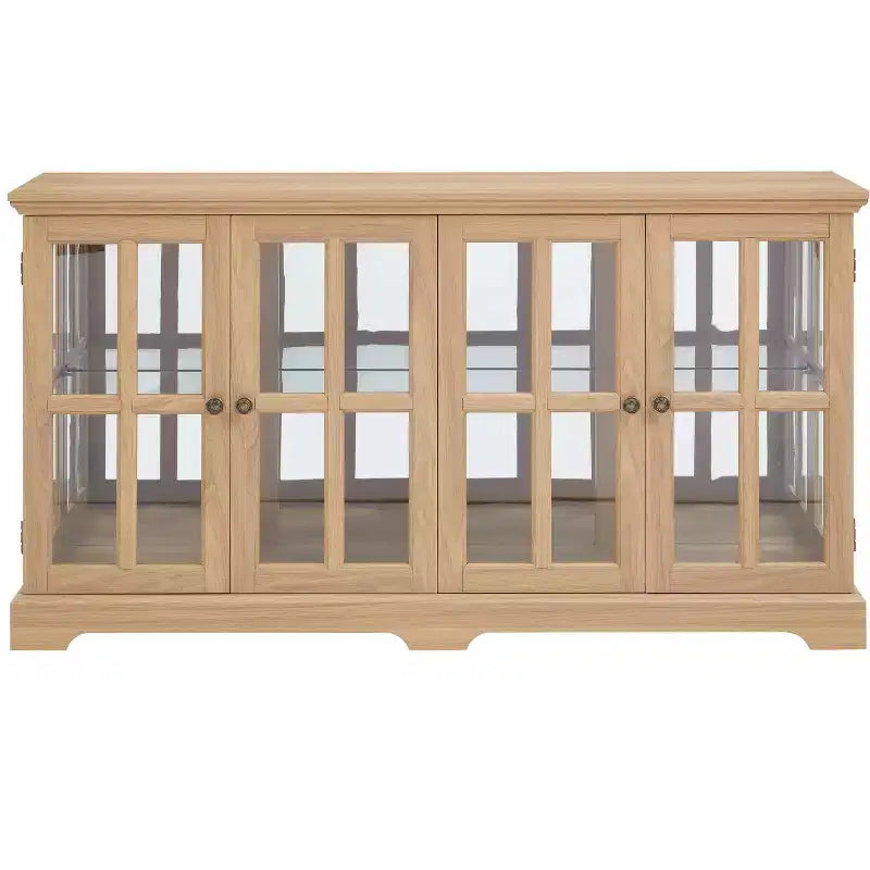Vitrine, Meuble d'exposition en verre éclairé avec 4 portes vitrées et des étagères réglables, Vitrine éclairée avec bande lumineuse LED, Meuble TV