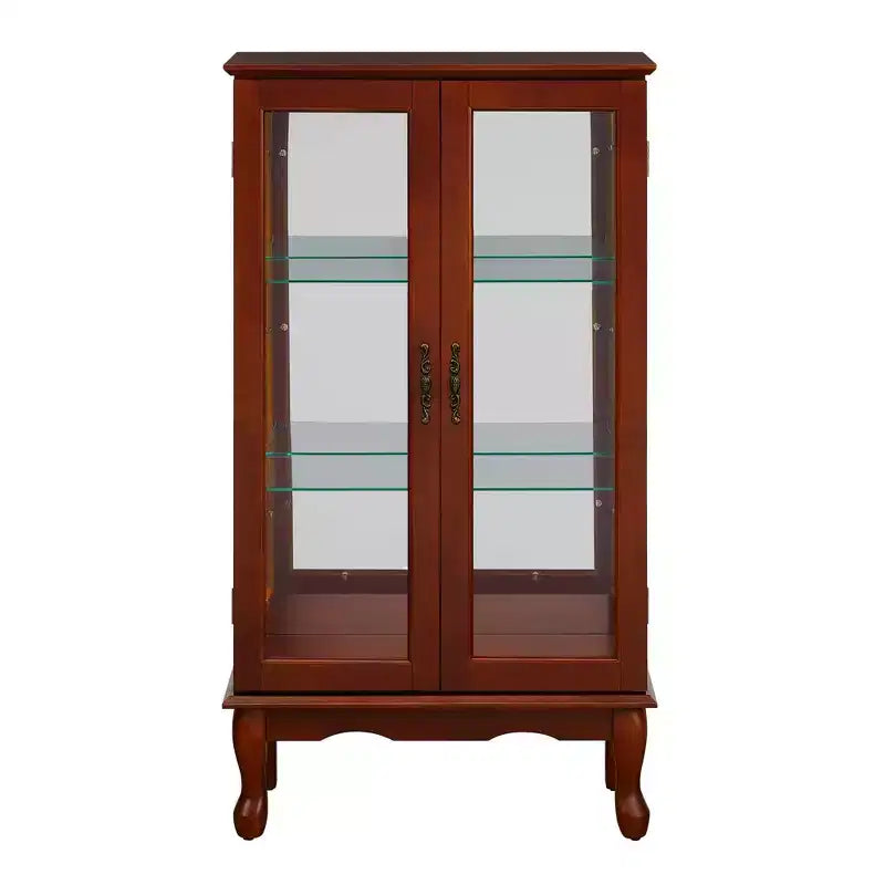 Vitrine en Verre avec Étagères Réglables, Portes en Verre Trempé et Fond Miroir, Meuble d'Exposition Moderne pour Salon et Cuisine