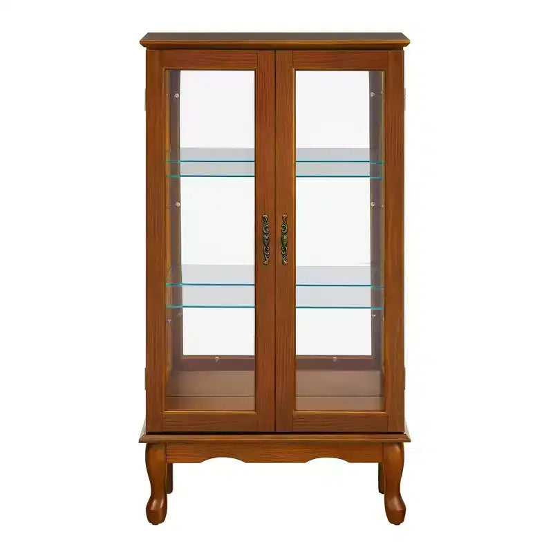 Vitrine en Verre avec Étagères Réglables, Portes en Verre Trempé et Fond Miroir, Meuble d'Exposition Moderne pour Salon et Cuisine