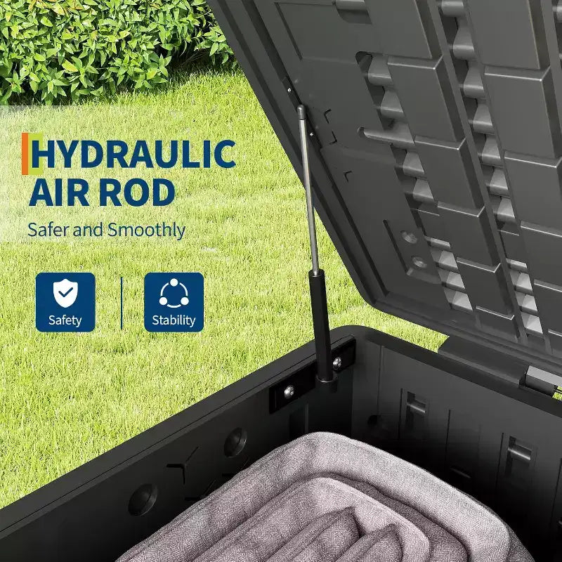 Boîte de rangement extérieure de 450 litres, coffre de rangement verrouillable, organisateur de patio en résine étanche avec finition rotin, pour jardin et arrière-cour