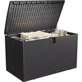 Acekool 120 Gallon Outdoor Storage Box, Lockable Deck Box, Waterproof Resin Patio Organizer with Rattan Finish, for Garden &amp; Backyard