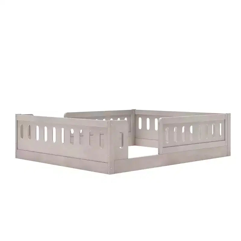 Lit de sol pleine grandeur avec barrière, lit Montessori en bois avec balustrades de sécurité pour garçons et filles