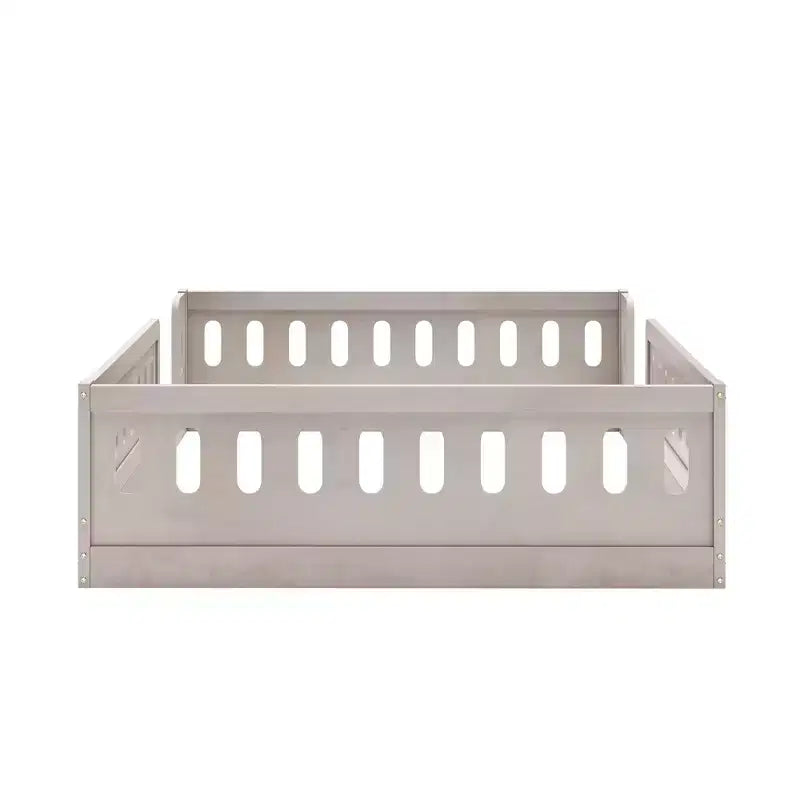 Lit de sol pleine grandeur avec barrière, lit Montessori en bois avec balustrades de sécurité pour garçons et filles