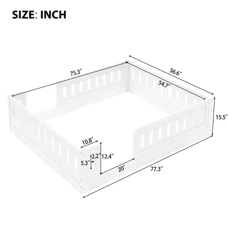 Lit de sol pleine grandeur avec barrière, lit Montessori en bois avec balustrades de sécurité pour garçons et filles
