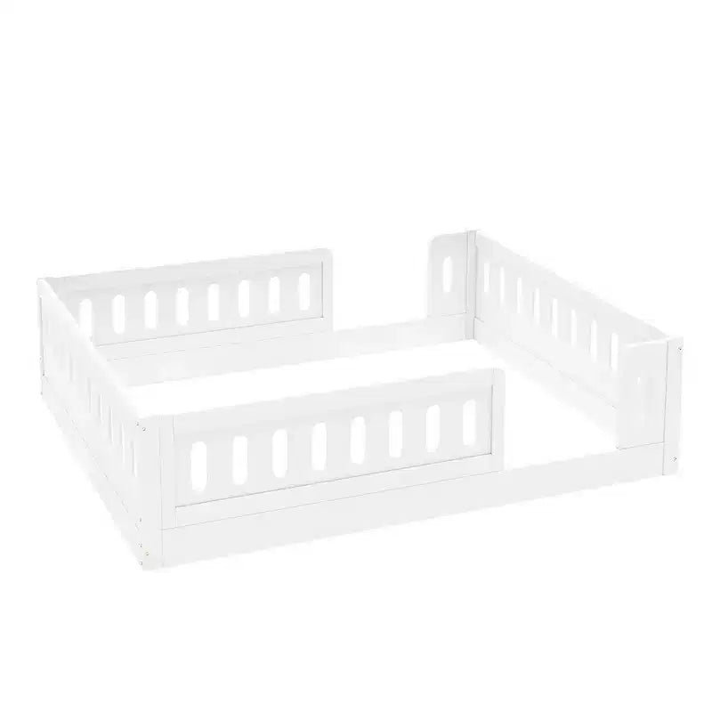Lit de sol pleine grandeur avec barrière, lit Montessori en bois avec balustrades de sécurité pour garçons et filles