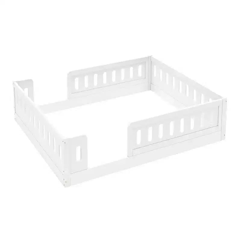 Lit de sol pleine grandeur avec barrière, lit Montessori en bois avec balustrades de sécurité pour garçons et filles