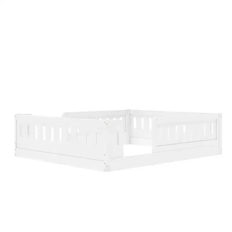 Lit de sol pleine grandeur avec barrière, lit Montessori en bois avec balustrades de sécurité pour garçons et filles