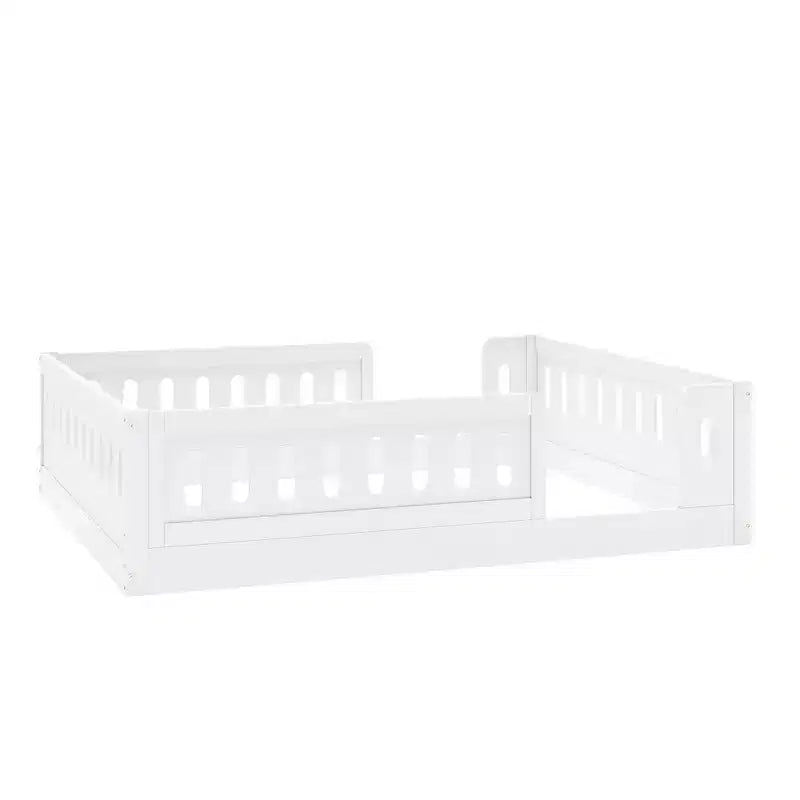 Lit de sol pleine grandeur avec barrière, lit Montessori en bois avec balustrades de sécurité pour garçons et filles