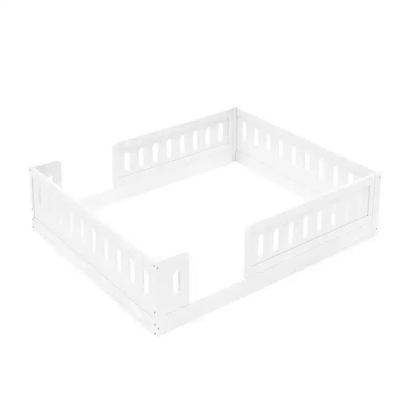 Lit de sol pleine grandeur avec barrière, lit Montessori en bois avec balustrades de sécurité pour garçons et filles