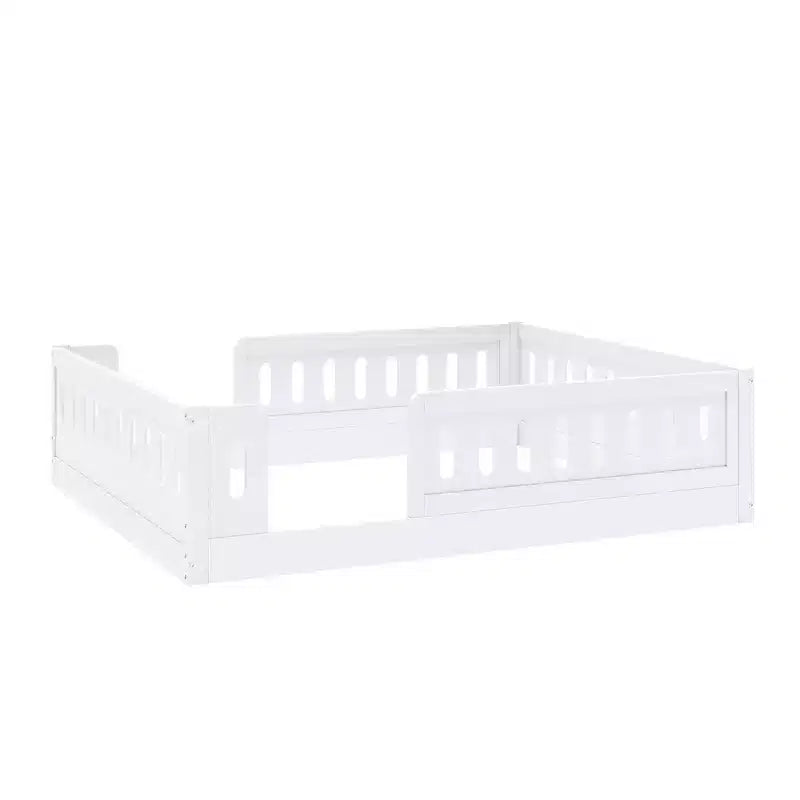 Lit de sol pleine grandeur avec barrière, lit Montessori en bois avec balustrades de sécurité pour garçons et filles
