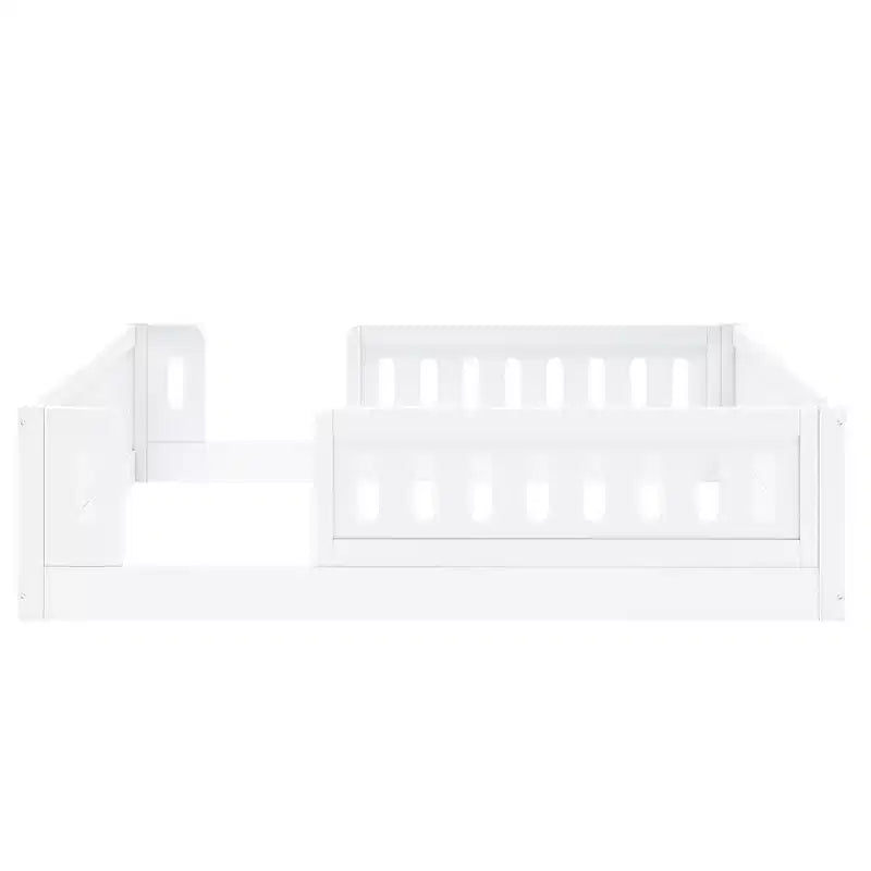 Lit de sol pleine grandeur avec barrière, lit Montessori en bois avec balustrades de sécurité pour garçons et filles