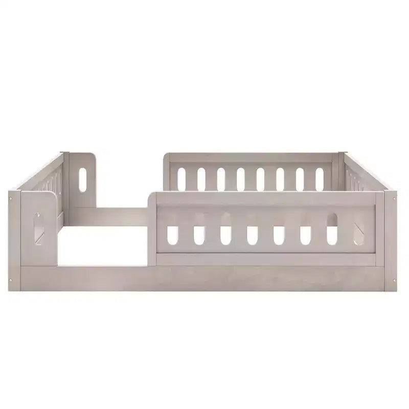 Lit de sol pleine grandeur avec barrière, lit Montessori en bois avec balustrades de sécurité pour garçons et filles