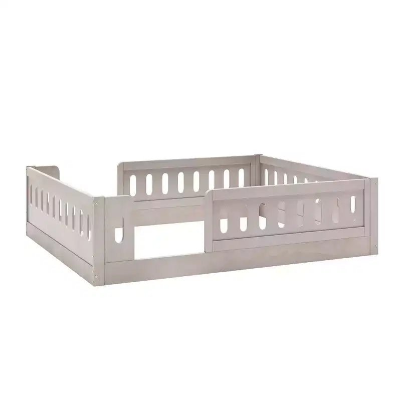 Lit de sol pleine grandeur avec barrière, lit Montessori en bois avec balustrades de sécurité pour garçons et filles