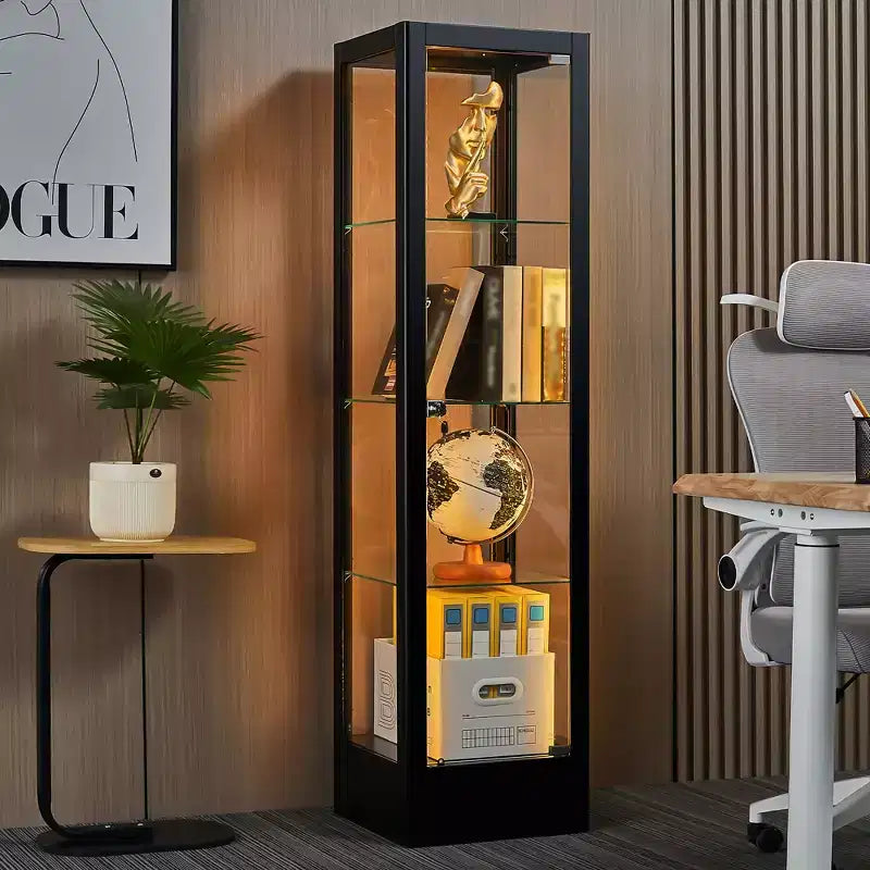 Vitrine d'exposition en verre à 4 niveaux avec serrure, vitrine Curio de 63 pouces avec porte en verre trempé et étagères réglables