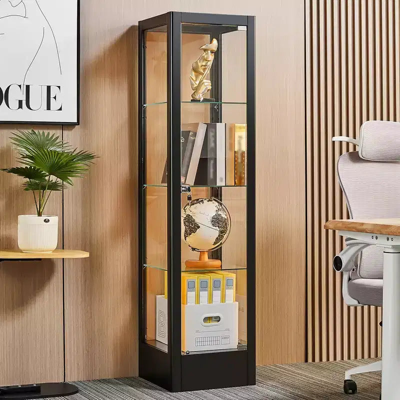 Vitrine d'exposition en verre à 4 niveaux avec serrure, vitrine Curio de 63 pouces avec porte en verre trempé et étagères réglables