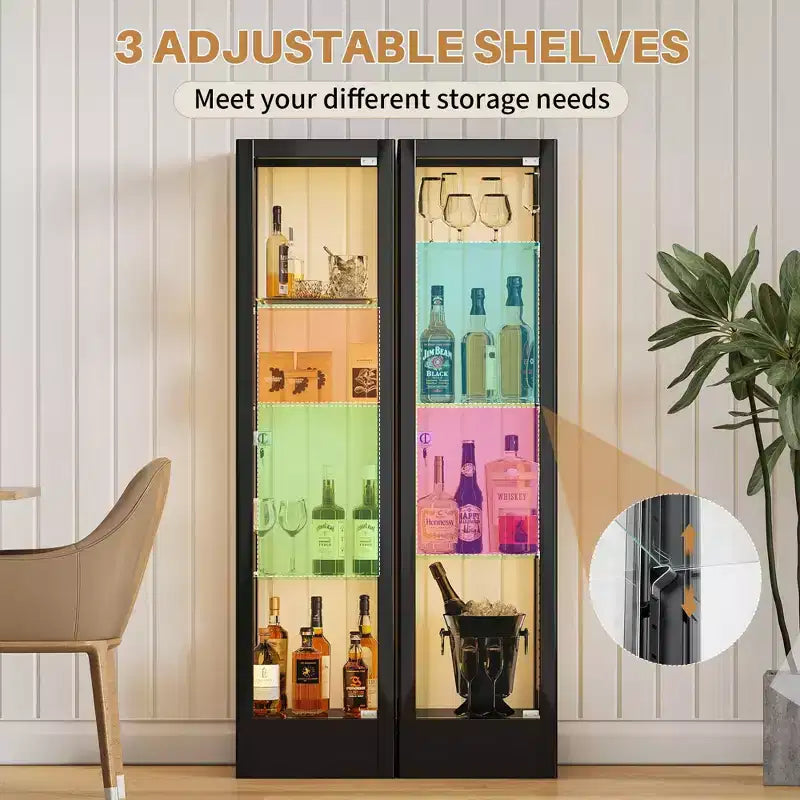 Vitrine d'exposition en verre à 4 niveaux avec serrure, vitrine Curio de 63 pouces avec porte en verre trempé et étagères réglables
