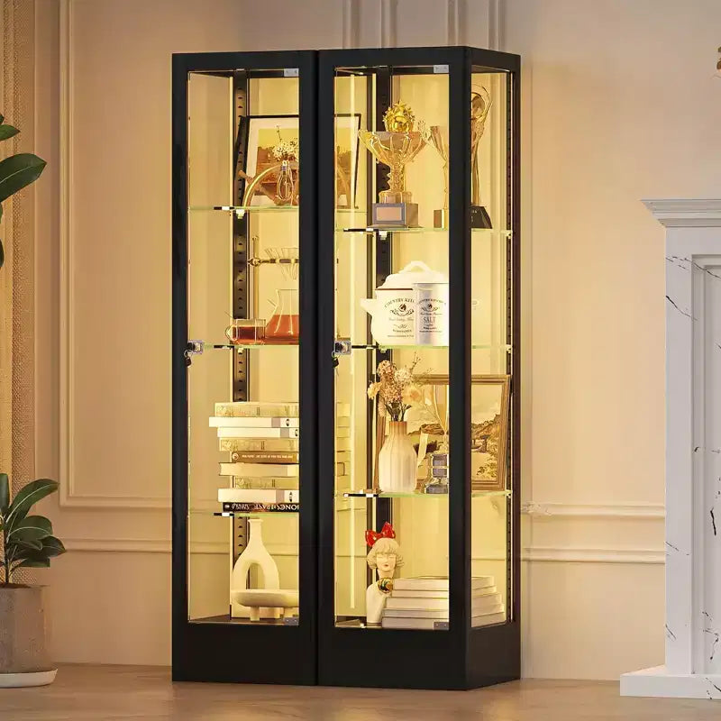 Bekrvio 4-Tier Glass Display Cabinet Case with Lock, 63 Curio Cabinet Tempered Glass Door &amp; Adjustable Shelves