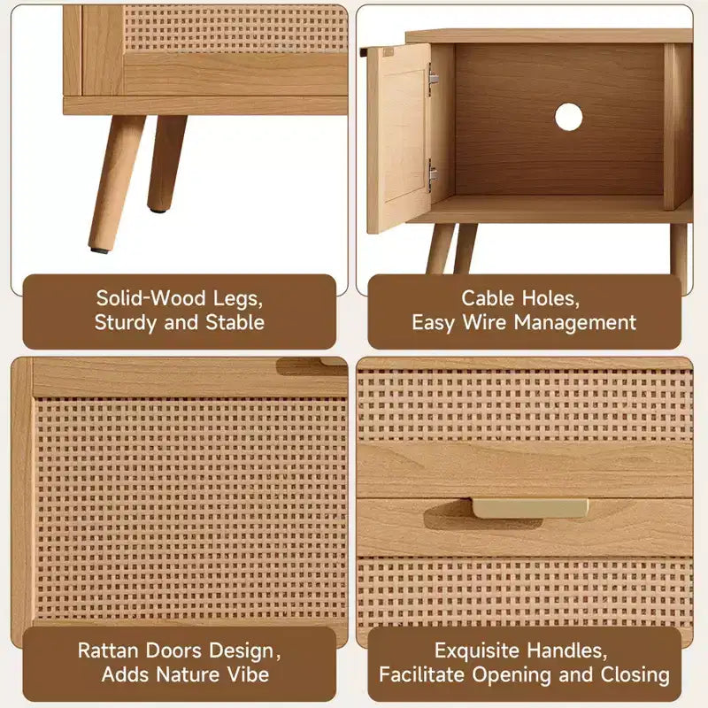 Meuble TV moderne pour téléviseurs jusqu'à 80 pouces, meuble de divertissement en bois de 70 pouces avec rangement et 2 tiroirs, table console TV pour salon et chambre à coucher