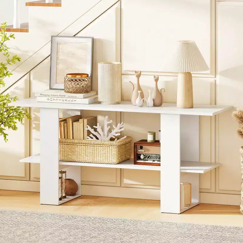 Meuble TV pour téléviseur jusqu'à 55 pouces Meuble de divertissement avec étagère de rangement pour chambre à coucher, marron rustique/blanc