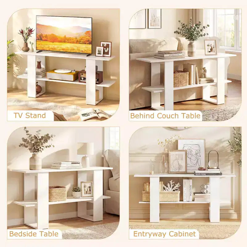 Meuble TV pour téléviseur jusqu'à 55 pouces Meuble de divertissement avec étagère de rangement pour chambre à coucher, marron rustique/blanc