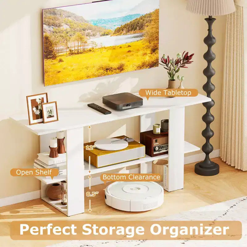 Meuble TV pour téléviseur jusqu'à 55 pouces Meuble de divertissement avec étagère de rangement pour chambre à coucher, marron rustique/blanc