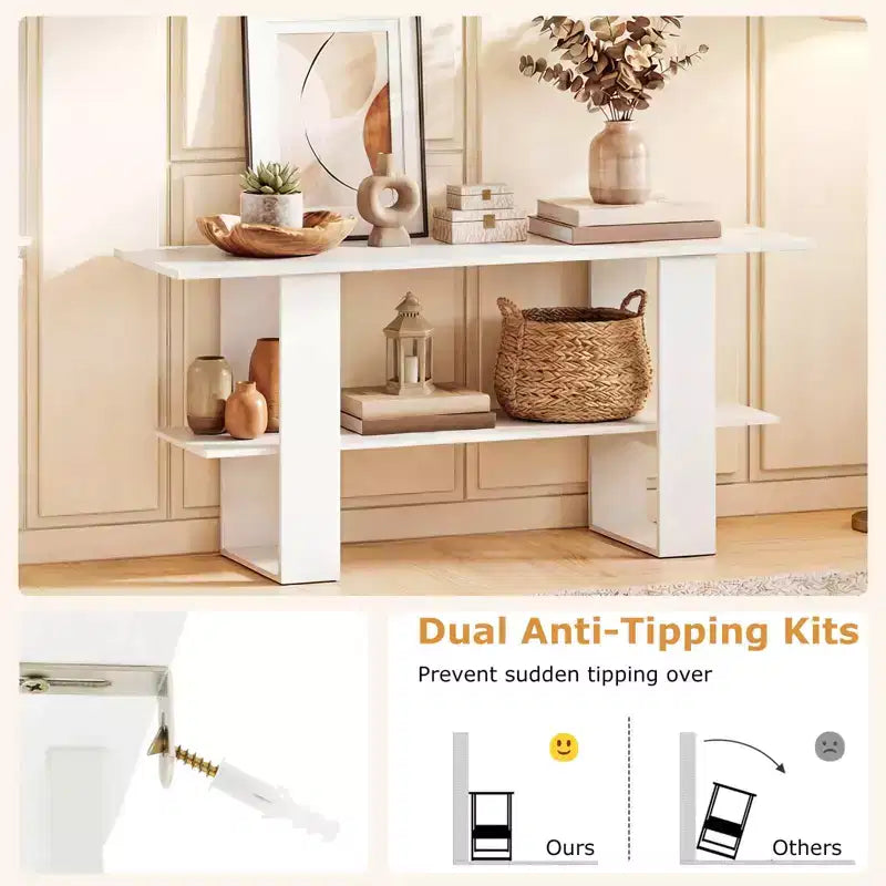 Meuble TV pour téléviseur jusqu'à 55 pouces Meuble de divertissement avec étagère de rangement pour chambre à coucher, marron rustique/blanc