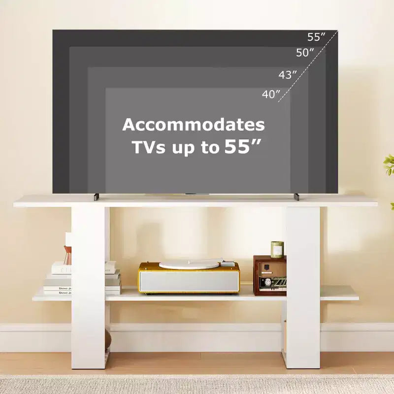 Meuble TV pour téléviseur jusqu'à 55 pouces Meuble de divertissement avec étagère de rangement pour chambre à coucher, marron rustique/blanc