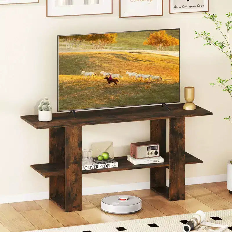 Meuble TV pour téléviseur jusqu'à 55 pouces Meuble de divertissement avec étagère de rangement pour chambre à coucher, marron rustique/blanc