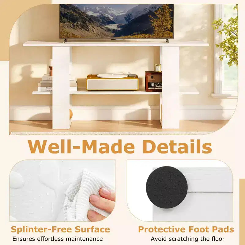 Meuble TV pour téléviseur jusqu'à 55 pouces Meuble de divertissement avec étagère de rangement pour chambre à coucher, marron rustique/blanc