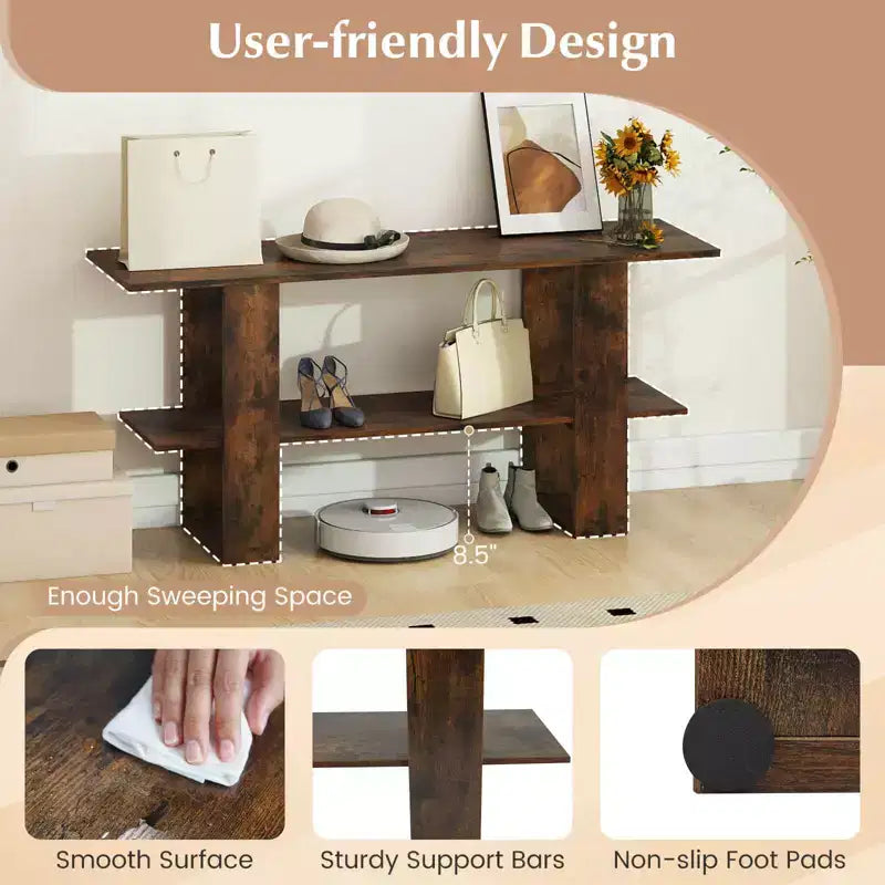 Meuble TV pour téléviseur jusqu'à 55 pouces Meuble de divertissement avec étagère de rangement pour chambre à coucher, marron rustique/blanc
