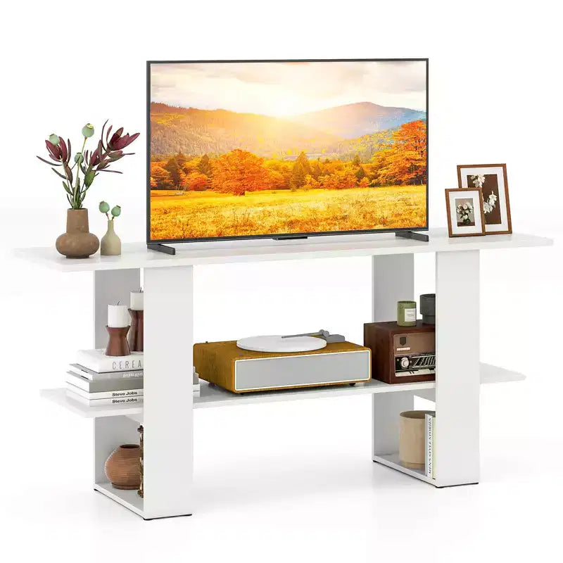 Meuble TV pour téléviseur jusqu'à 55 pouces Meuble de divertissement avec étagère de rangement pour chambre à coucher, marron rustique/blanc