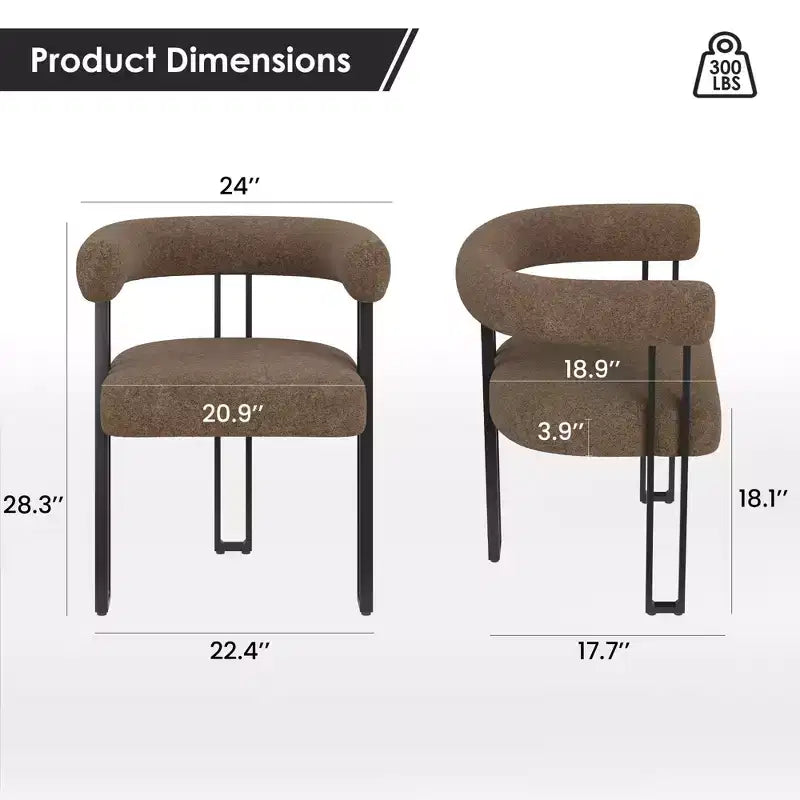 Lot de 2 chaises de salle à manger rondes modernes, chaises de salle à manger rembourrées avec assise coussinée et cadre en métal robuste.