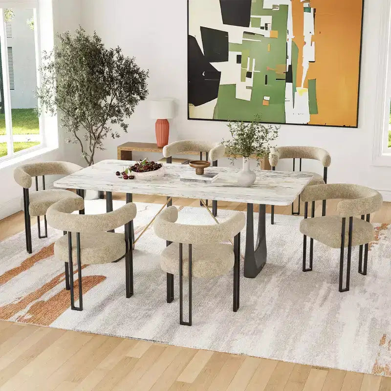 Lot de 2 chaises de salle à manger rondes modernes, chaises de salle à manger rembourrées avec assise coussinée et cadre en métal robuste.